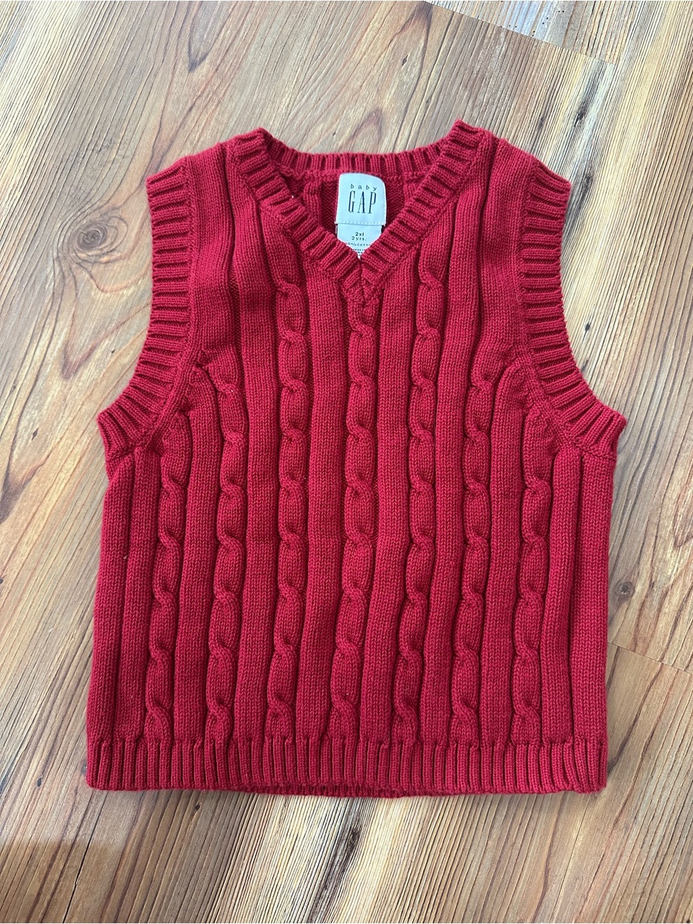 BABYGAP Red Cable Knit V-Neck Sweater Vest 2T